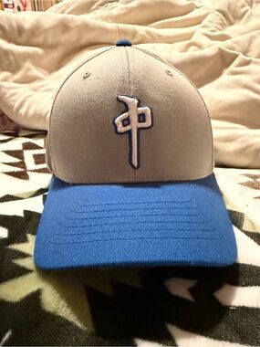 Gray and blue RDS flex fit hat